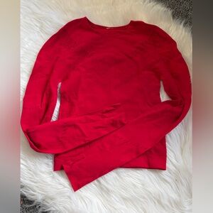 Red Lightweight Seamless Long Sleeve Crop Sweat Wicking Workout Top